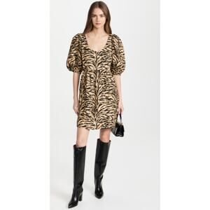 Ba&sh Zola Linen Blend Tiger Print Puff Sleeve Babydoll Dress S $350